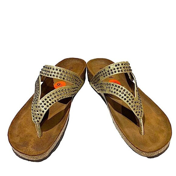 Bio-Gold with gold glitter stones wedge sandals Size 9.5 - Picture 3 of 10